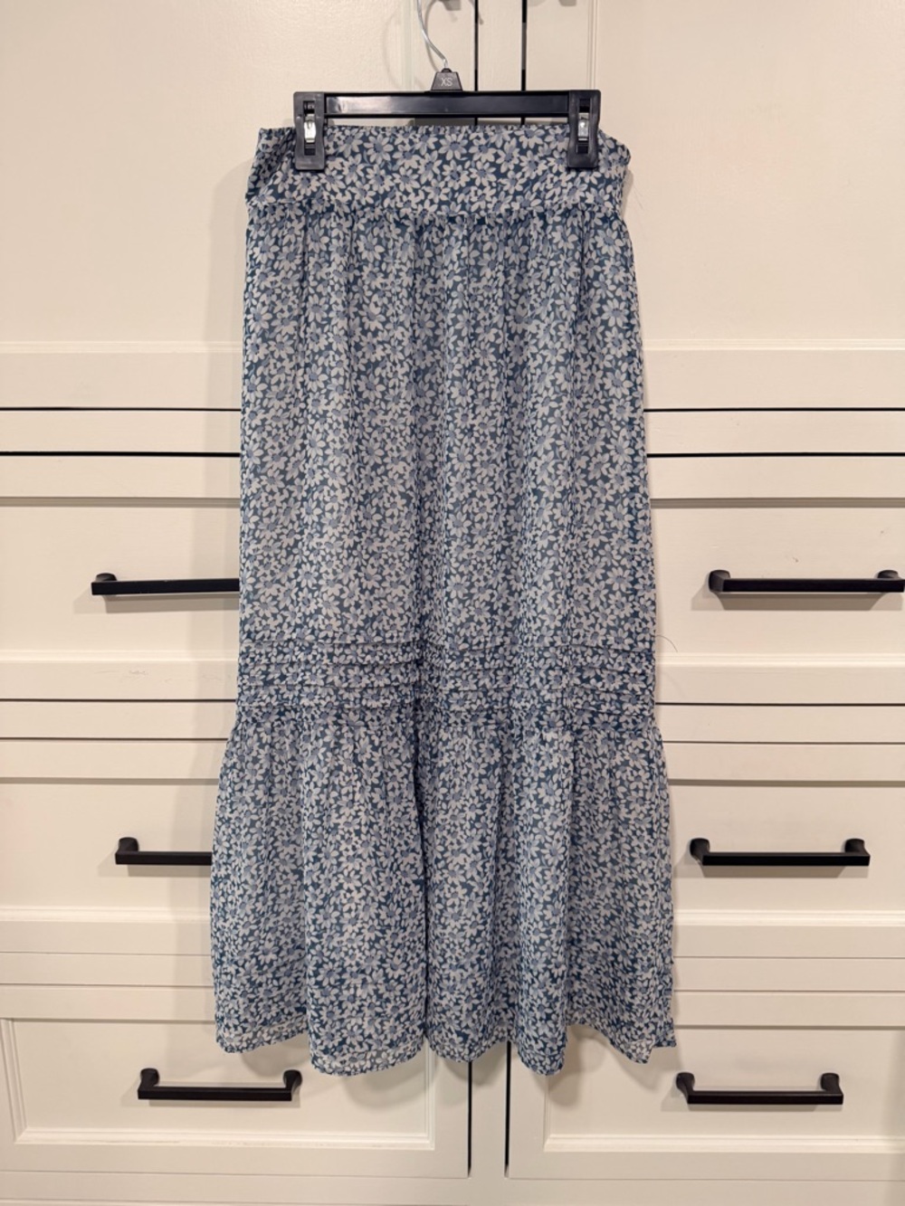 Madewell Light Blue Small Floral Tiered Maxi Skirt